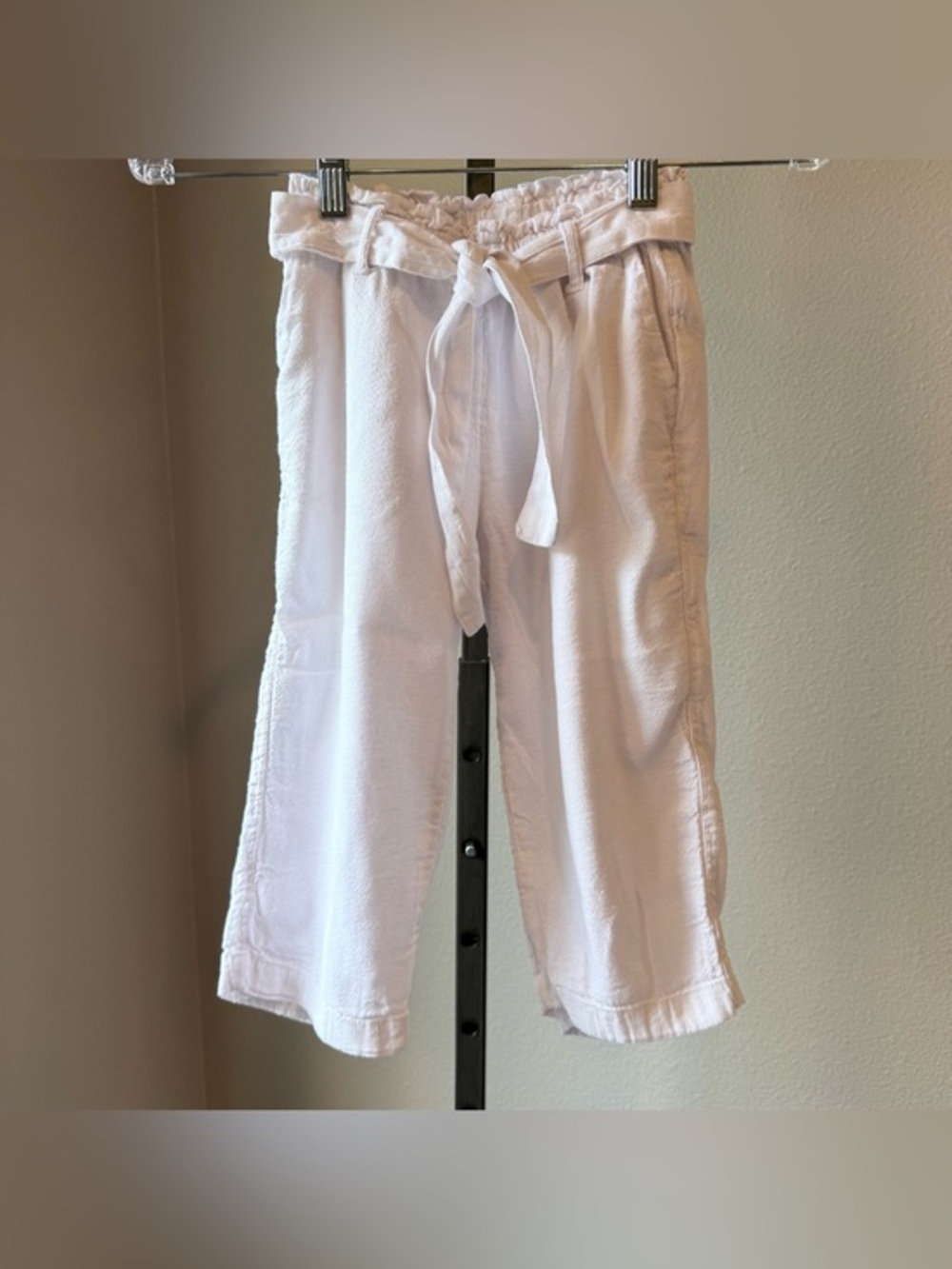 Abercrombie Kids Girls White Linen Blend Tie Waist Cropped Pants Size 5/6 Lined
